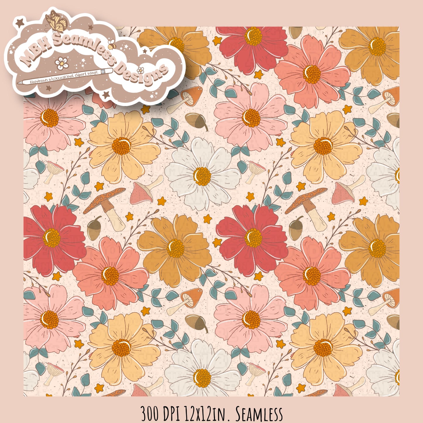 Fall Blooms Seamless Pattern MULTIPLE COLORWAYS