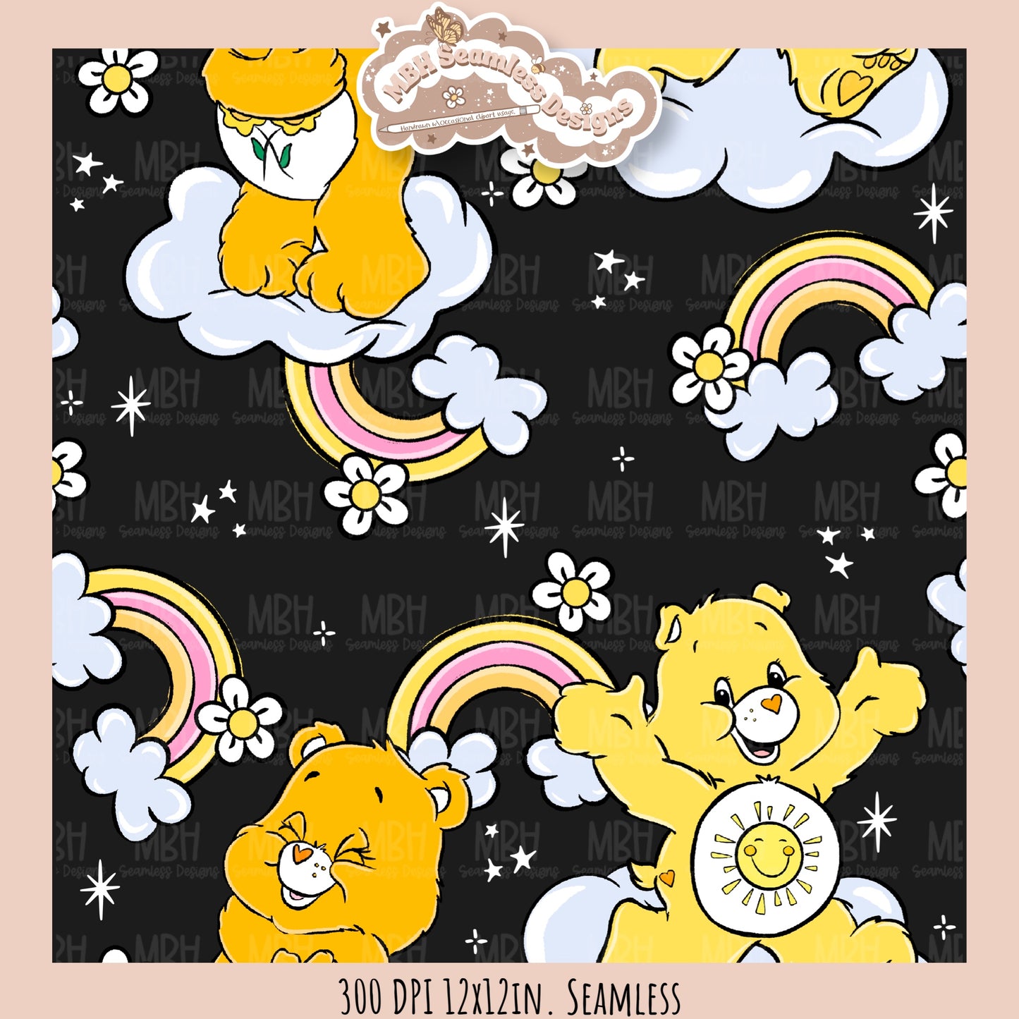 Rainbow Daisies Care Bears Seamless Pattern // Assorted Colorways