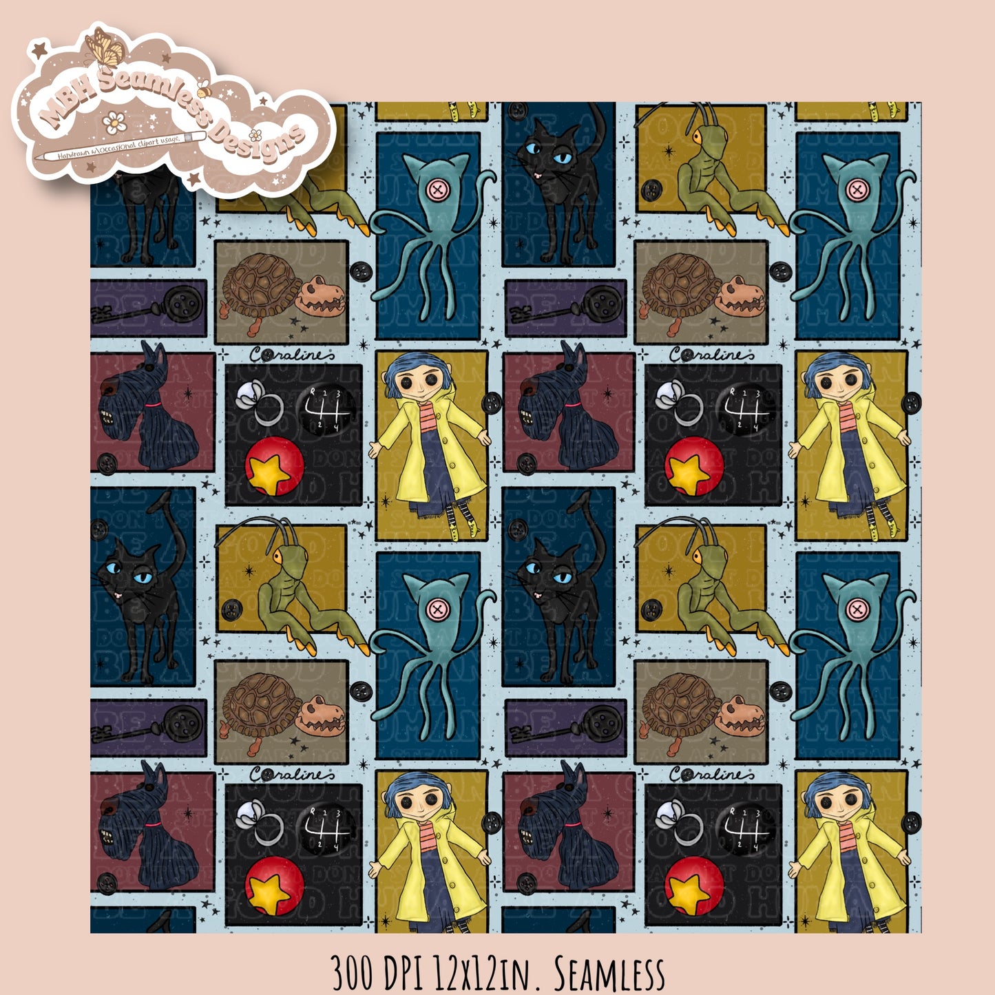 Button Eyes Patchwork Seamless Pattern Multiple Colorway Options