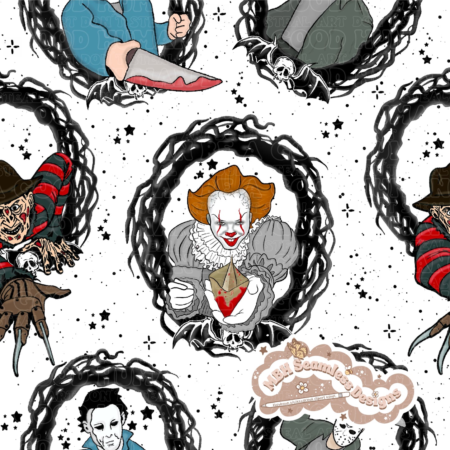 Horror Mashup Frames Seamless Pattern Multiple Colorways