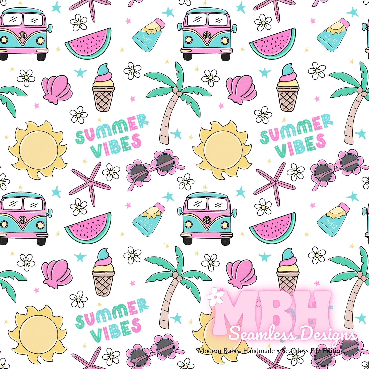 Starry Summer Vibes Seamless Pattern MULTIPLE COLORWAYS