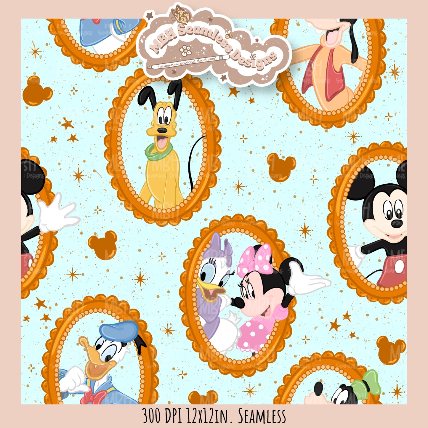 Framed Mouse and Friends Seamless Pattern • PNG • Assorted Colorway Options