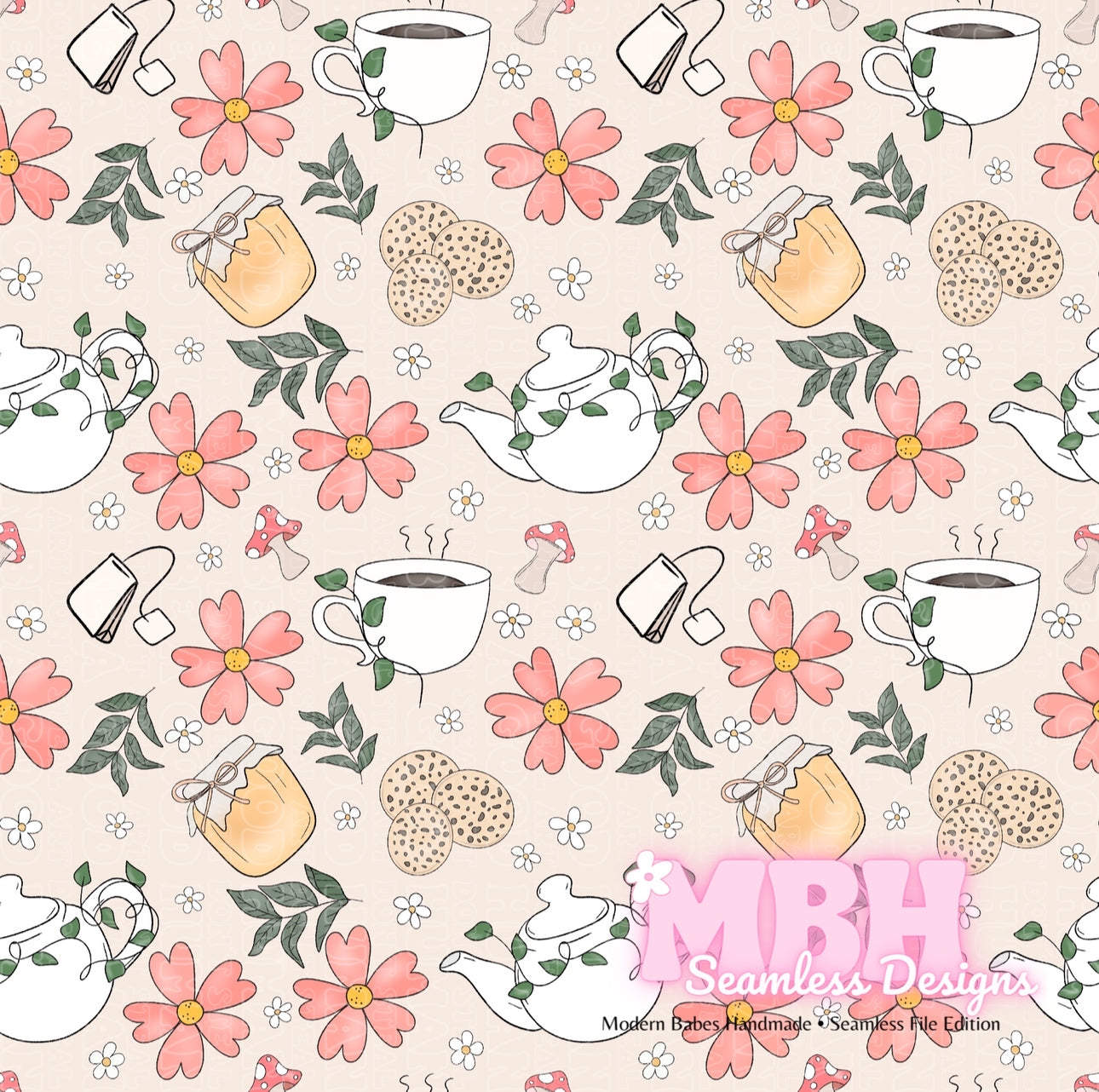 Boho Floral Tea Seamless Pattern