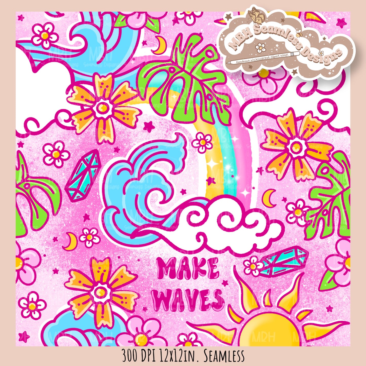 Make Waves Seamless Pattern • Multiple Colorways • PNG