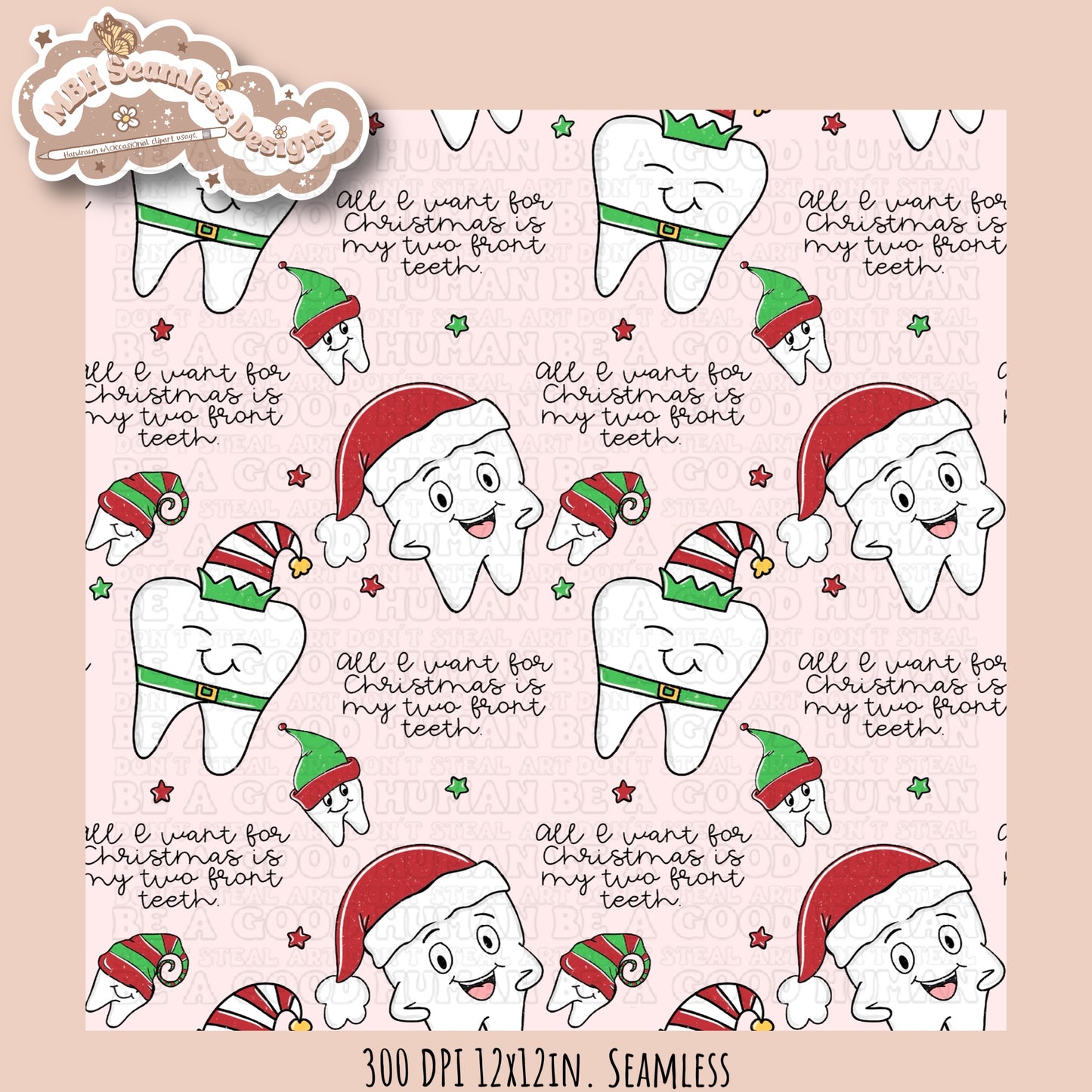 Two Front Teeth Christmas Seamless Pattern MULTIPLE COLORWAYS