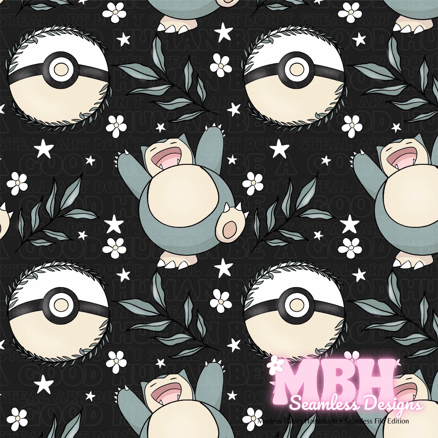 LIMITED Snorlax Floral Seamless