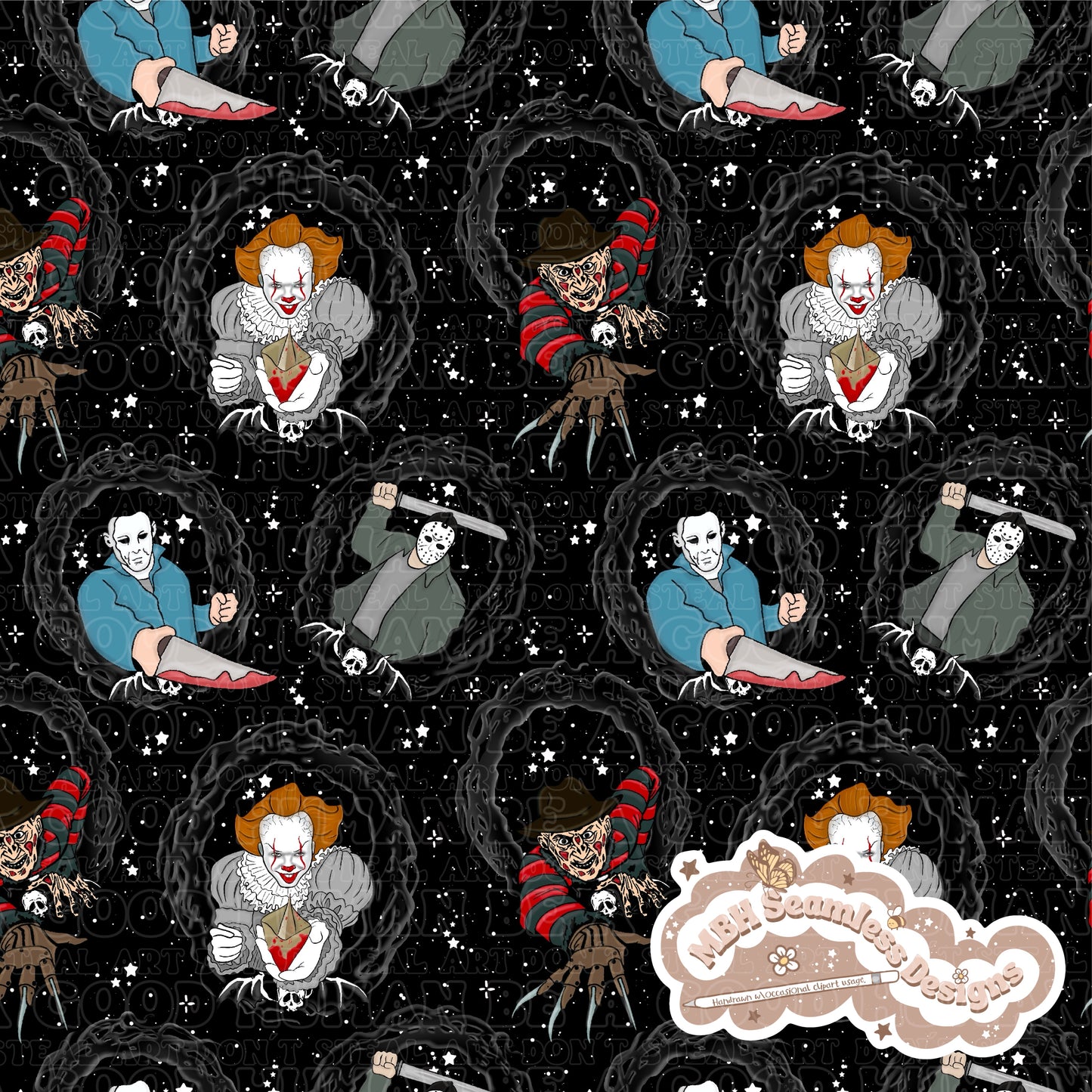 Horror Mashup Frames Seamless Pattern Multiple Colorways