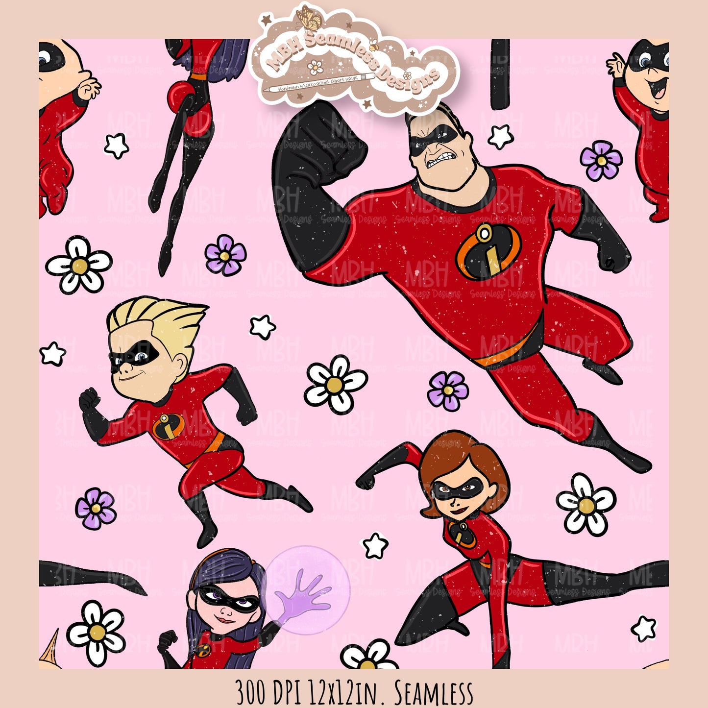 Girly Floral Incredibles Seamless Pattern // PNG • MULTIPLE COLORWAYS