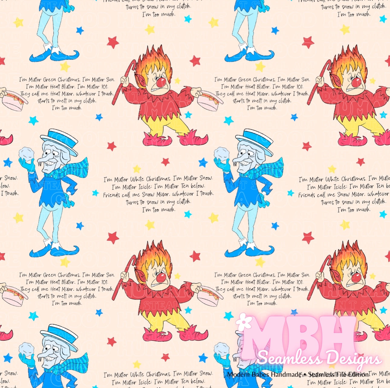 Heat and Snow Miser Starry Lyrics Seamless Pattern