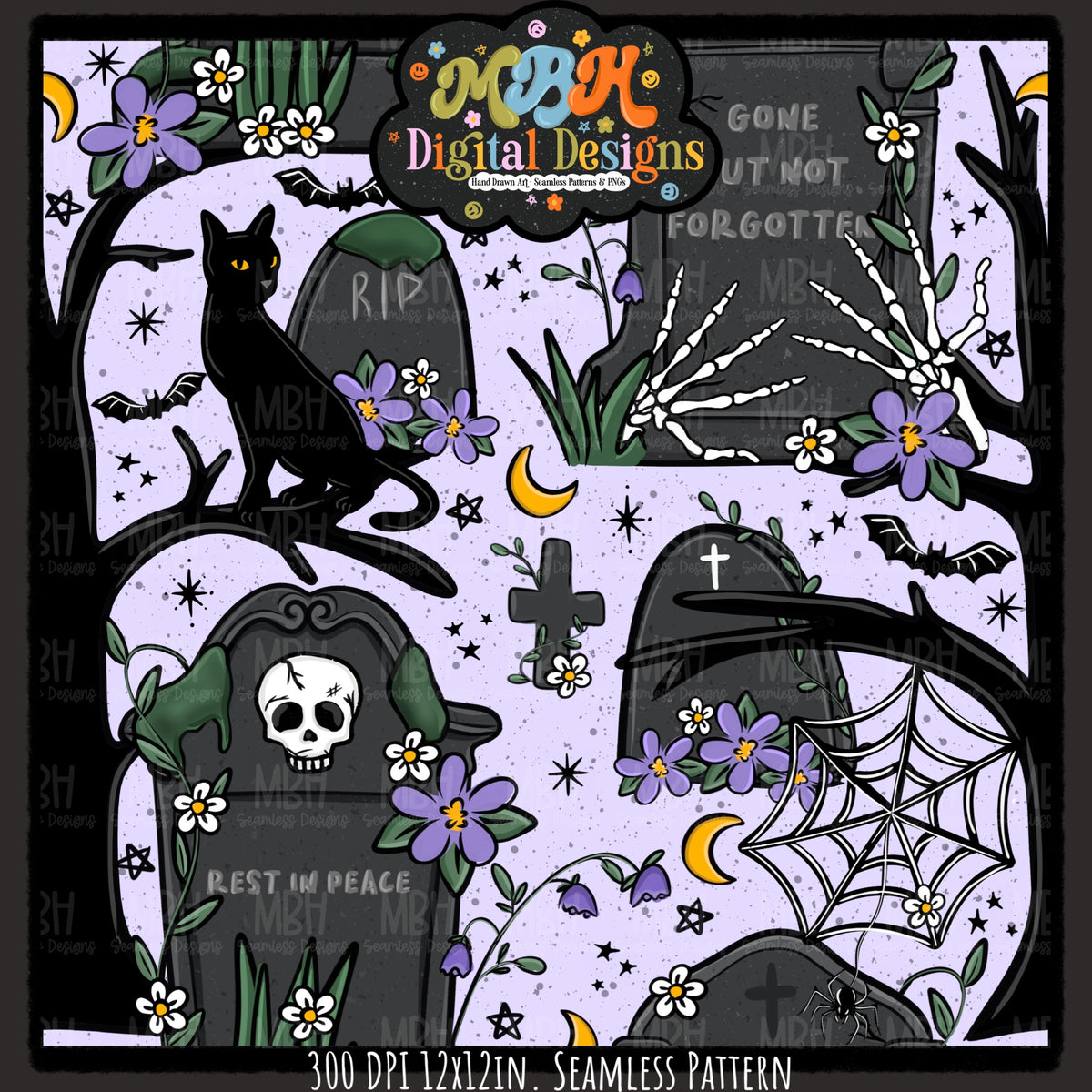 Hextober Day 2 • Cemetery Seamless Pattern // PNG // MULTIPLE COLORWAYS (Hextober files are not available in drives.)