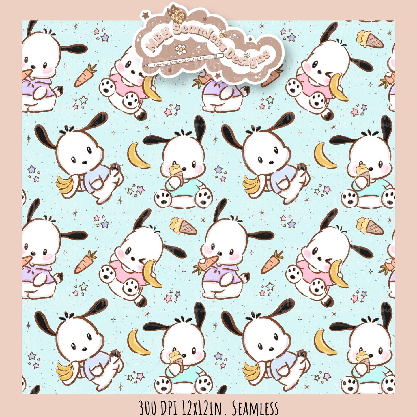 Pochacco Faves Seamless Pattern // PNG // Assorted Colorways