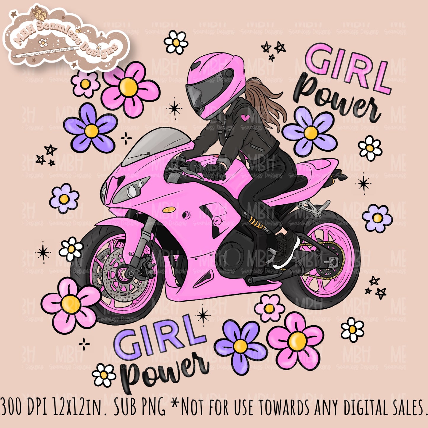 Moto Girl Power Seamless Pattern // PNG // Assorted Colorway Options