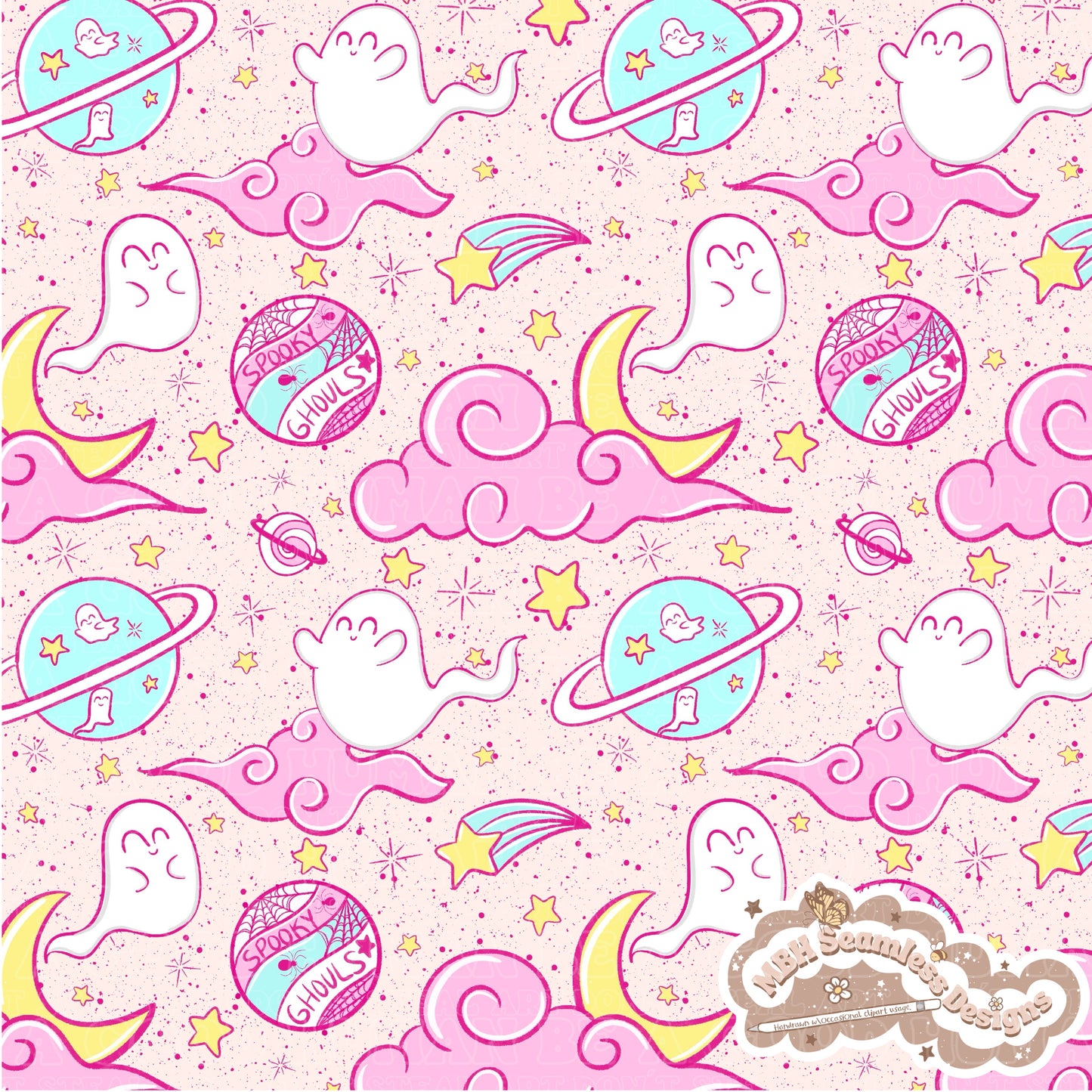 Spooky Space Ghouls Seamless Pattern MULTIPLE COLORWAYS