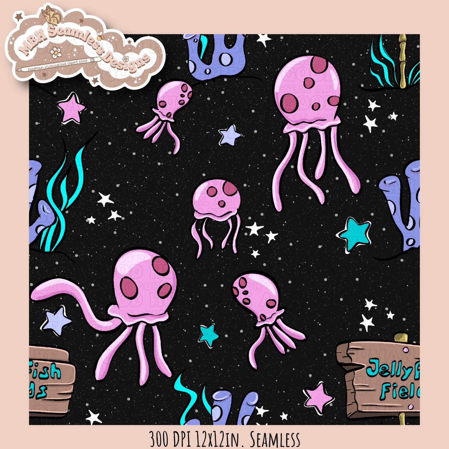 Jellyfish Fields Seamless Pattern MULTIPLE COLORWAYS