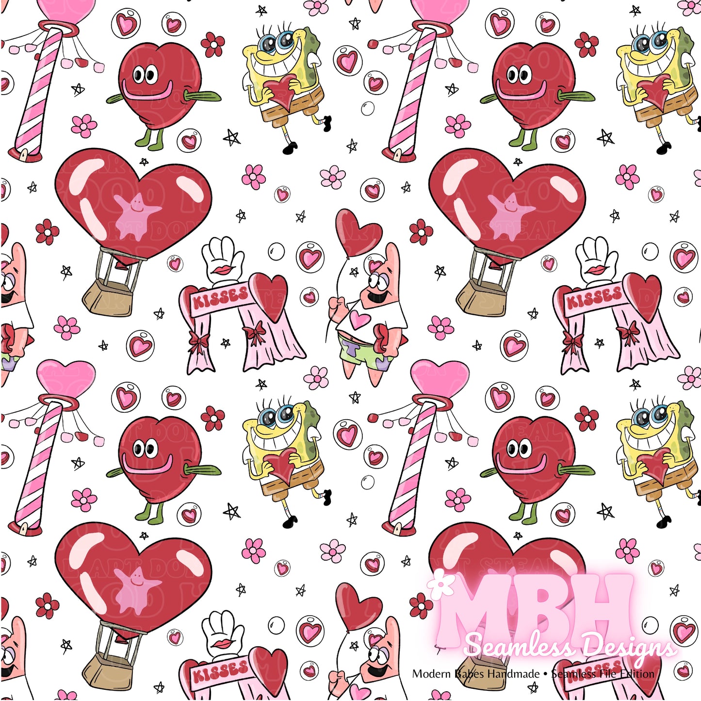 Spongebob Valentine’s Day Carnival Seamless Pattern