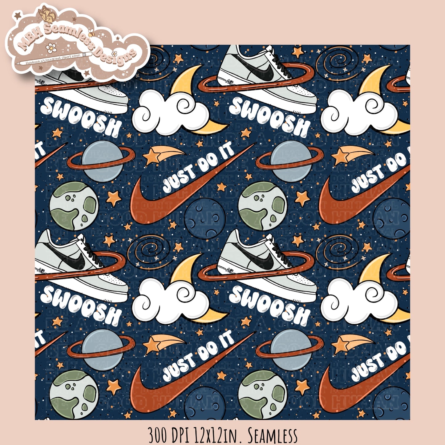 Swoosh Galaxy Seamless Pattern & PNG MULTIPLE COLORWAYS