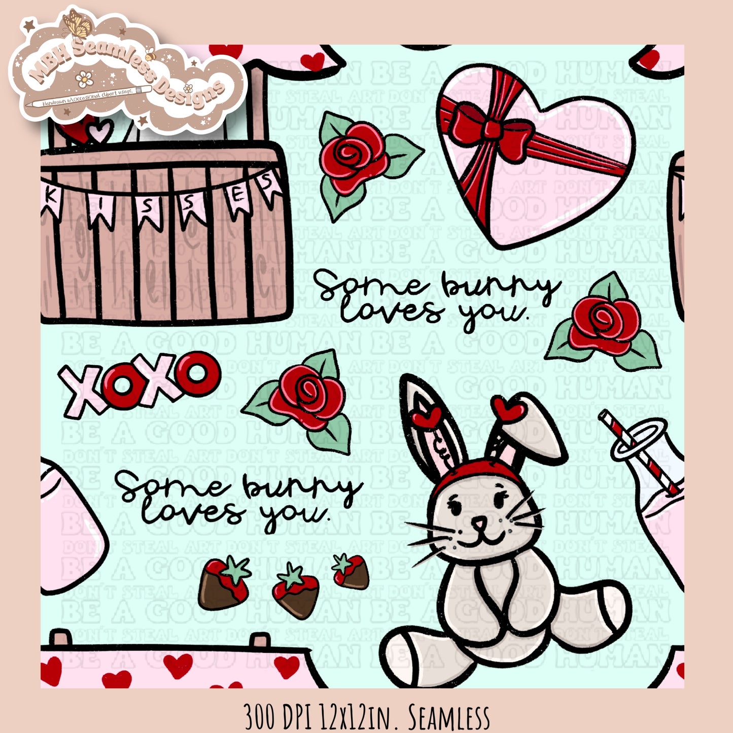 Bunny Love Seamless Pattern MULTIPLE COLORWAYS