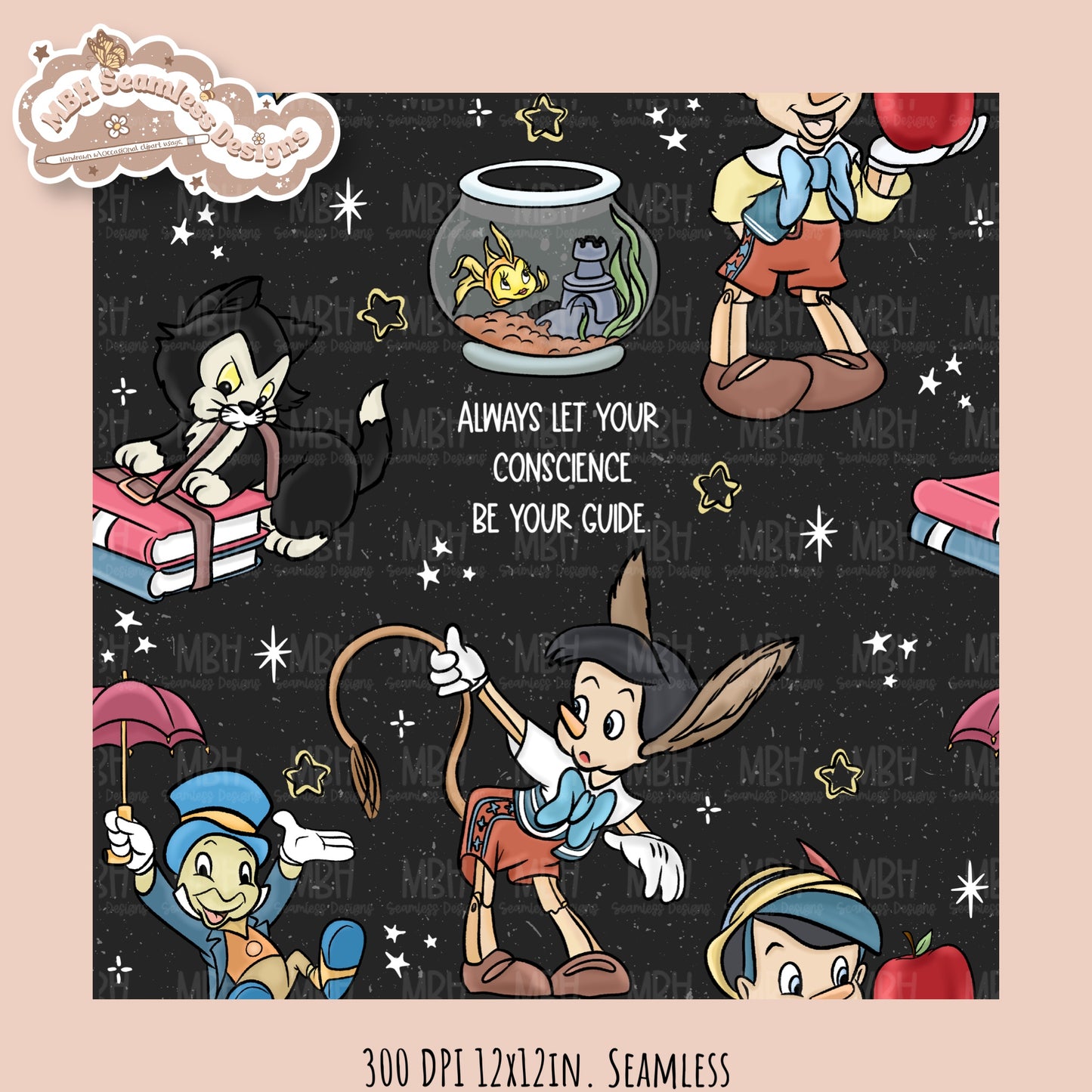 Starry Pinnochio Seamless Pattern // Assorted Colorways