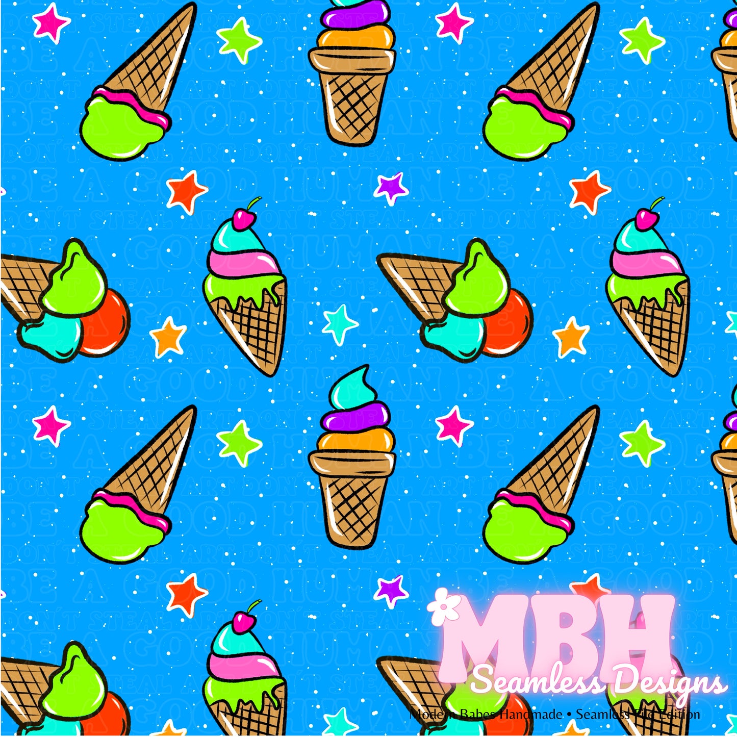 Neon Ice Cream Cones SAFE SWIM Seamless Pattern & PNG MULTIPLE COLORWAYS