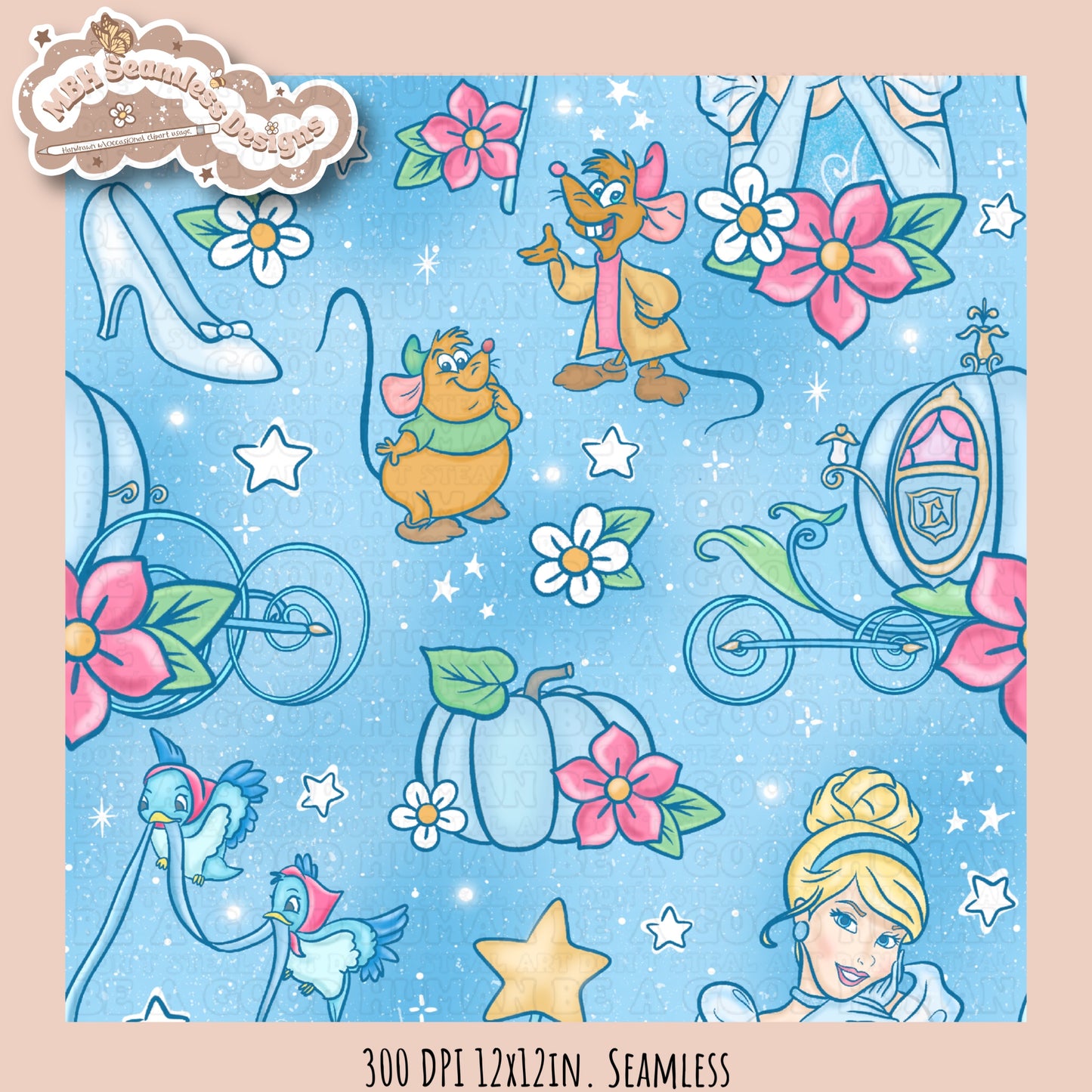 LIMITED EXCLUSIVE Starry Cinderella Seamless Pattern & PNG NO FABRIC SHOPS