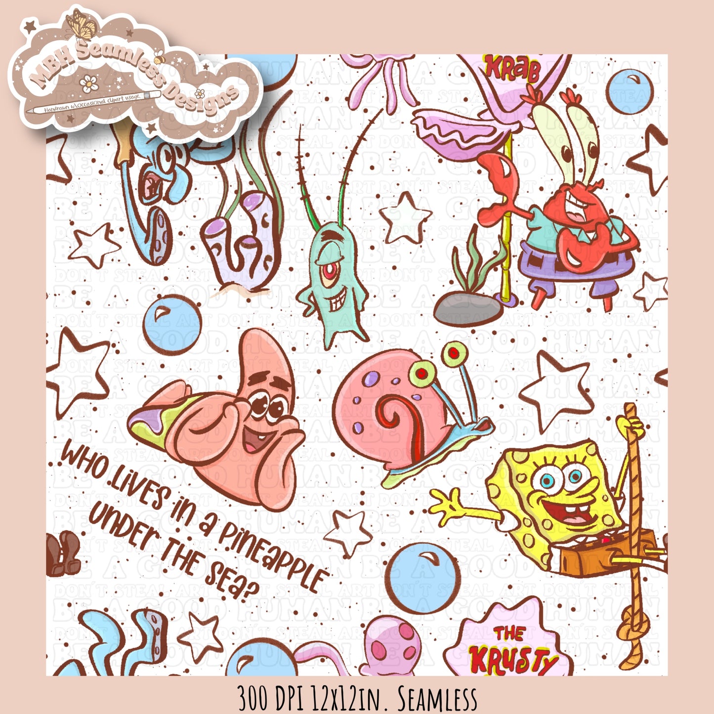 Starry SquarePants Seamless Pattern MULTIPLE COLORWAYS