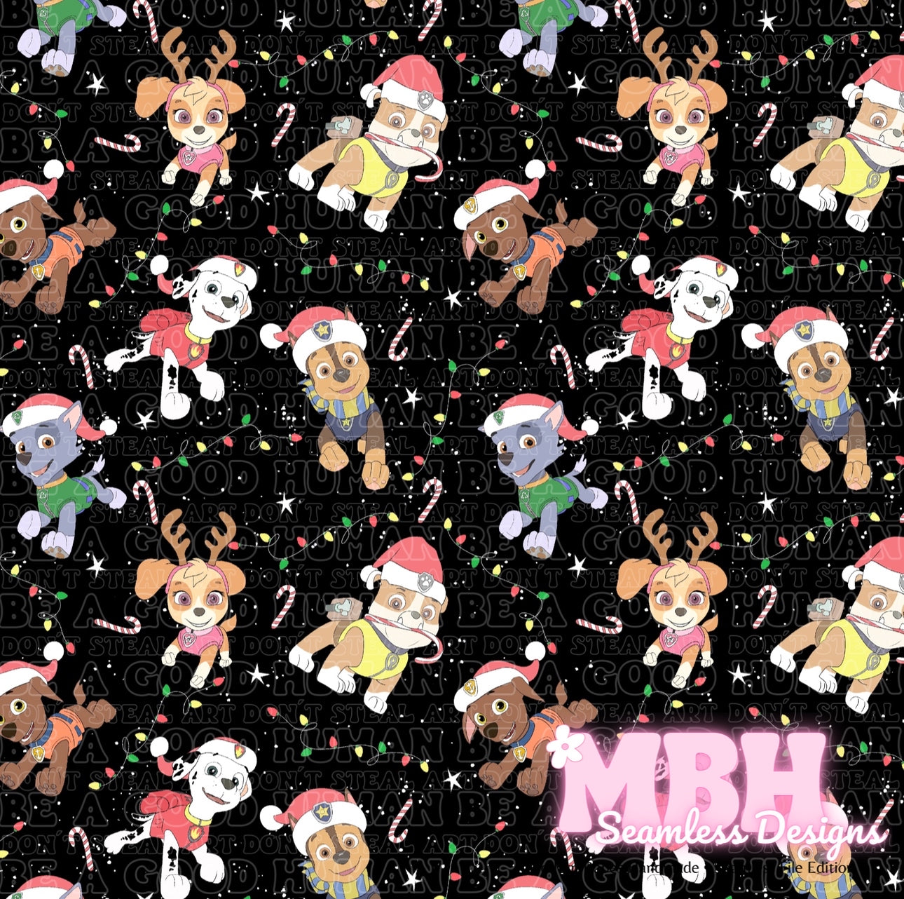 Paw Patrol Holiday Lights Seamless Pattern