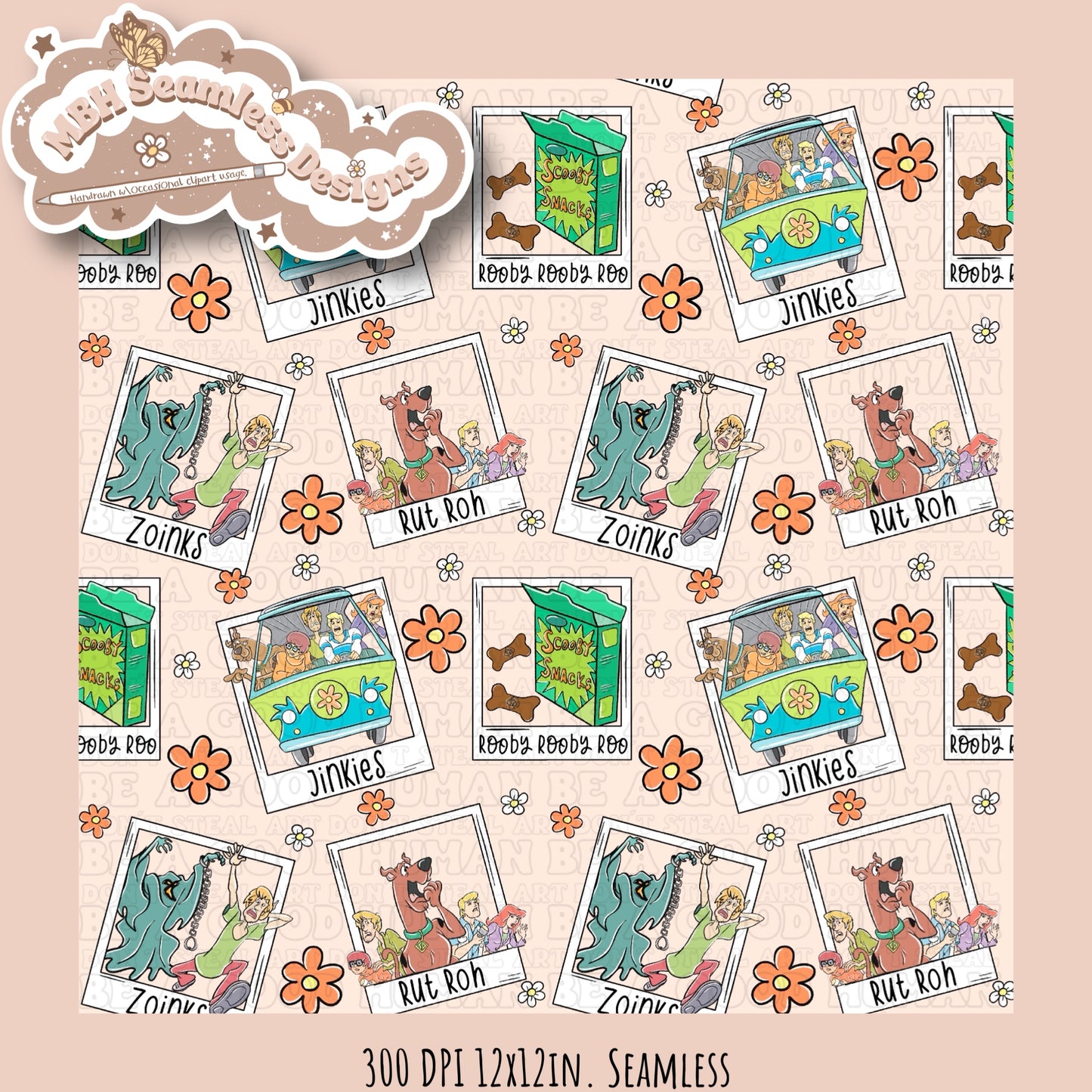 Floral Scooby Polaroids & COORD Seamless Pattern MULTIPLE COLORWAYS