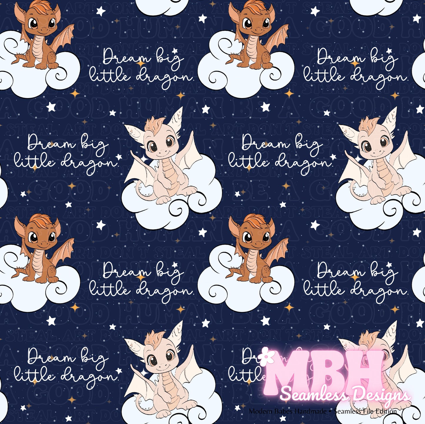 Dream Big Little Dragon ASSORTED COLORWAYS Seamless Pattern