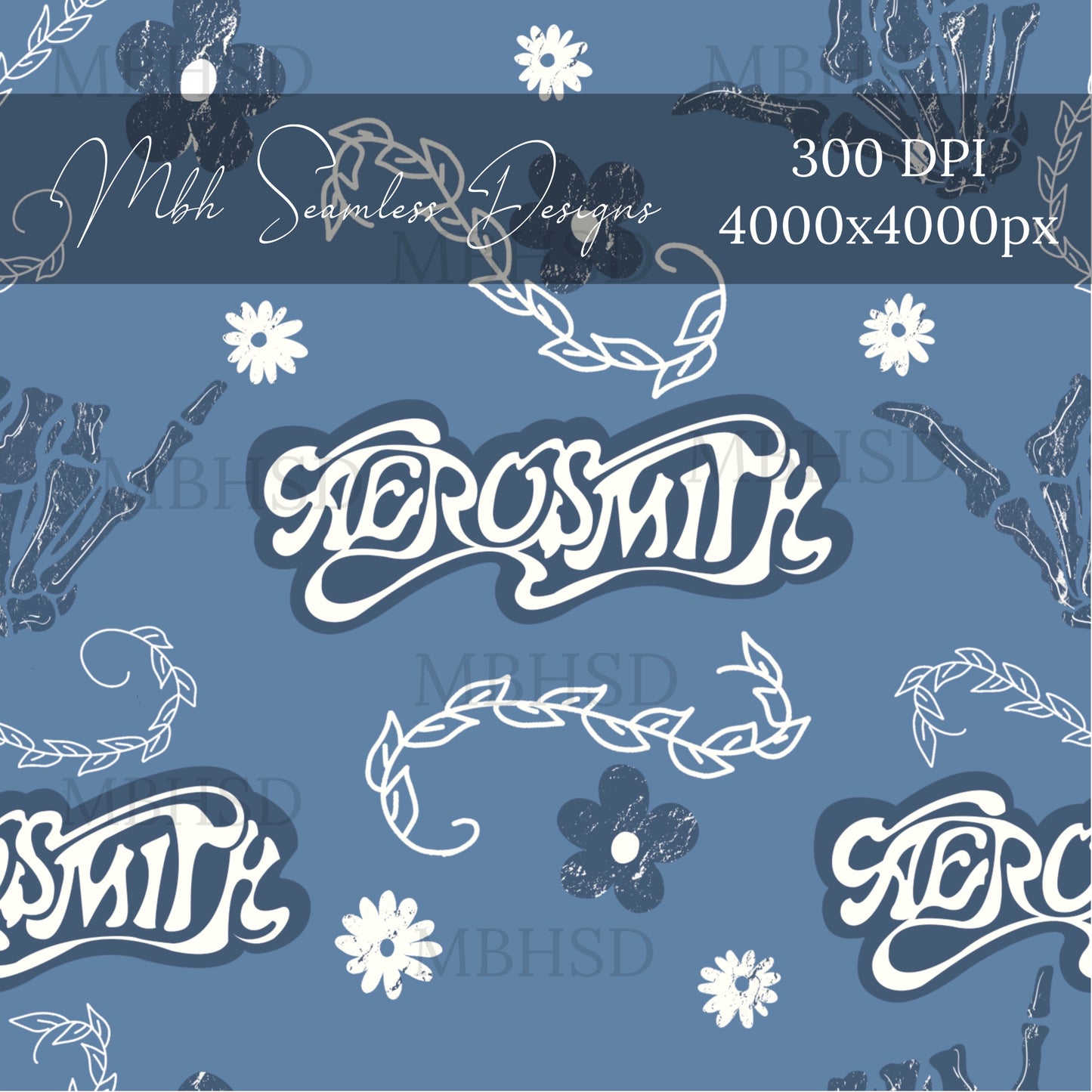 Aerosmith Blue Floral Seamless Pattern