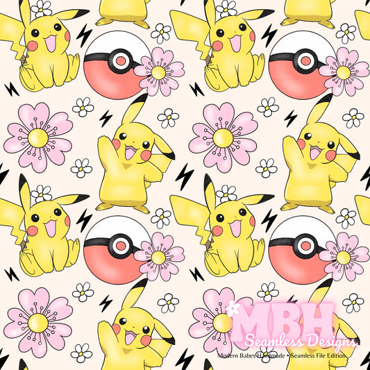 LIMITED Pikachu Bolts Floral Seamless Pattern