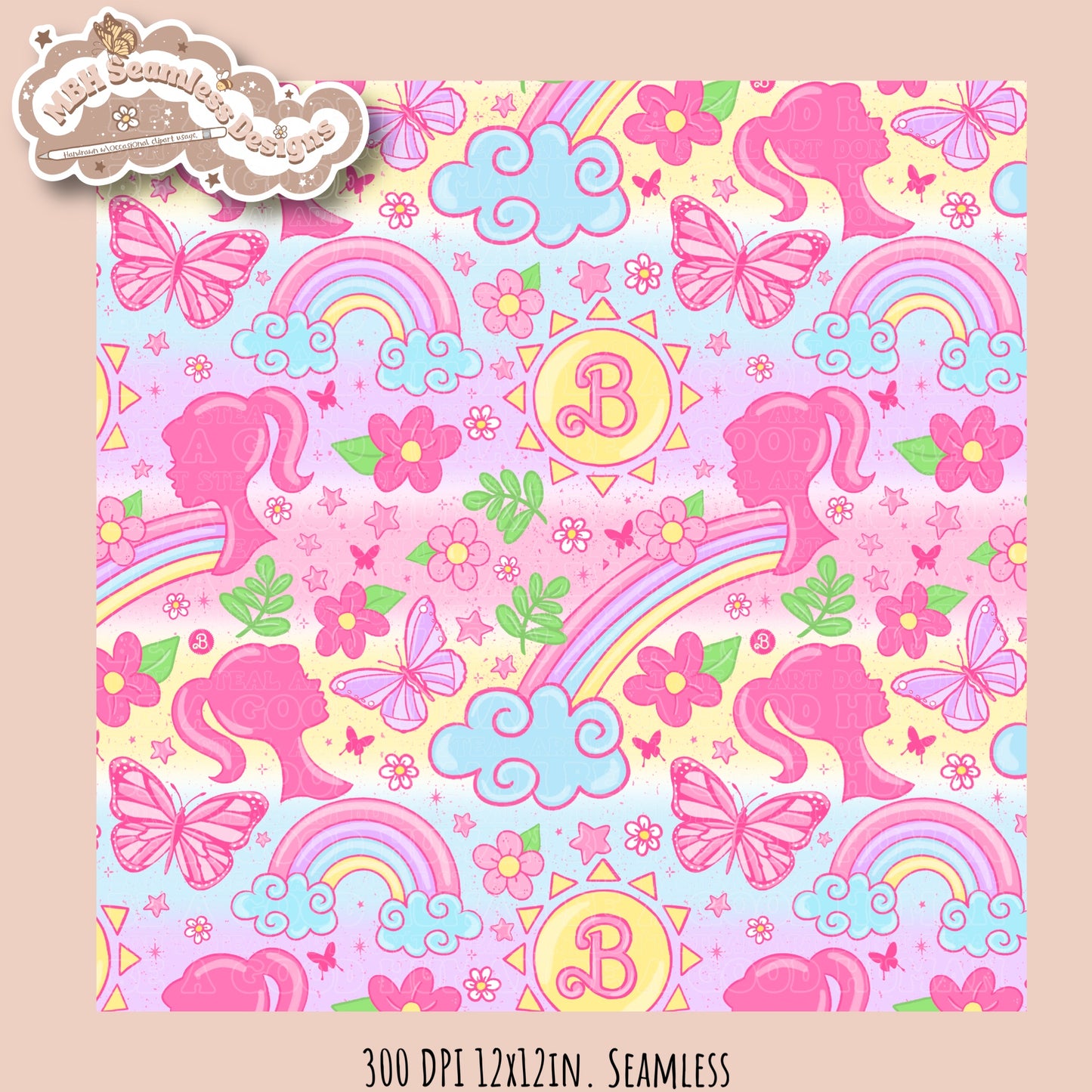 Non TM Spring Barbie Seamless Pattern MULTIPLE COLORWAYS