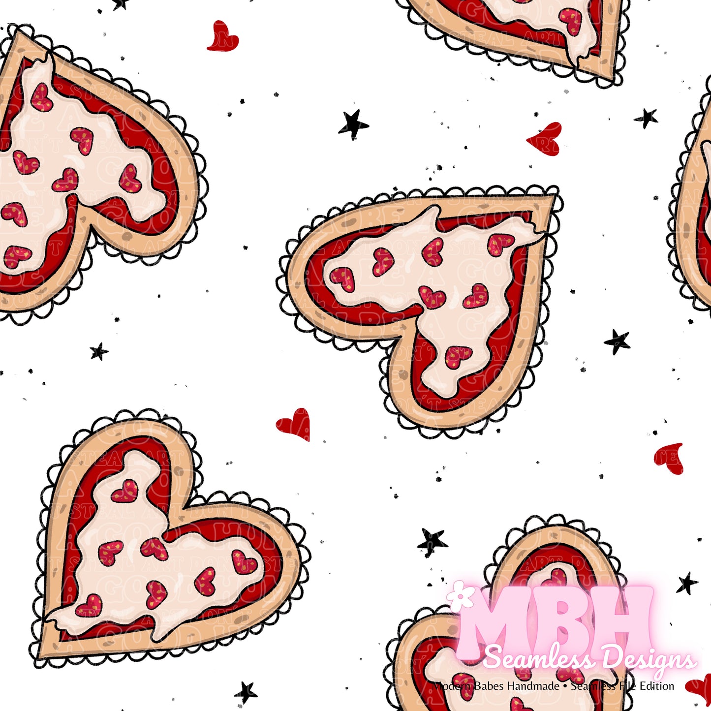 Pizza Hearts Assorted Colorways Seamless Pattern