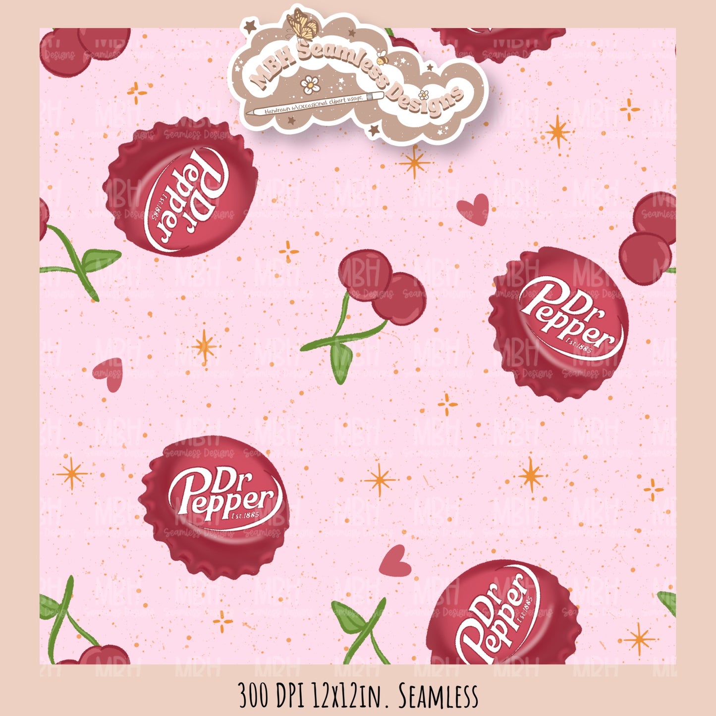 Dr. Pepper Bottle Caps Seamless Pattern // Multiple Colorway Options