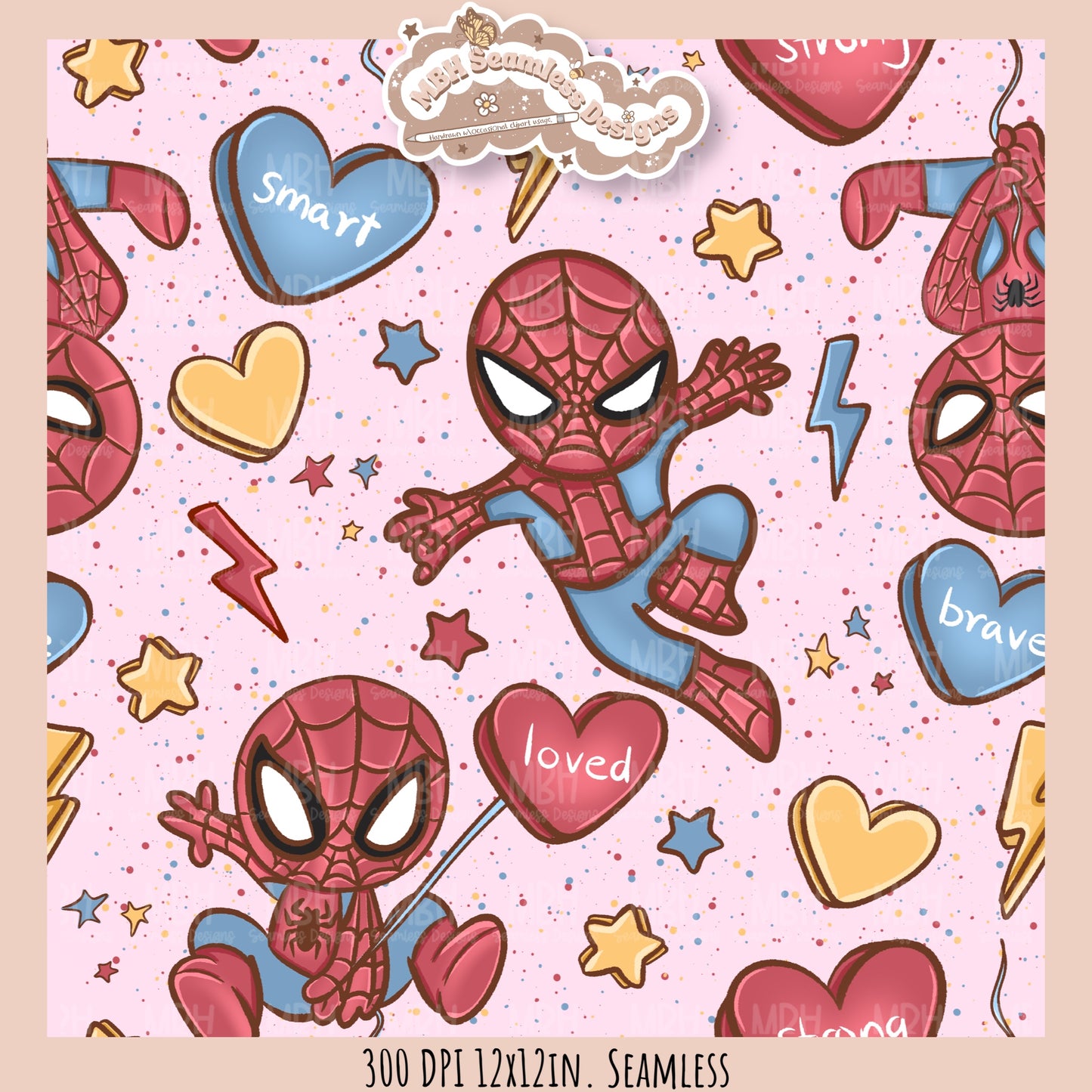 Spider Hero Valentine Seamless Pattern // PNG // Assorted Colorways