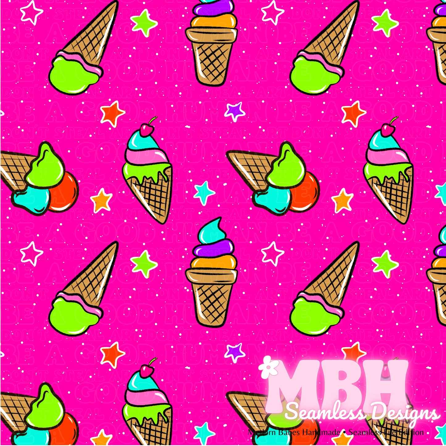 Neon Ice Cream Cones SAFE SWIM Seamless Pattern & PNG MULTIPLE COLORWAYS