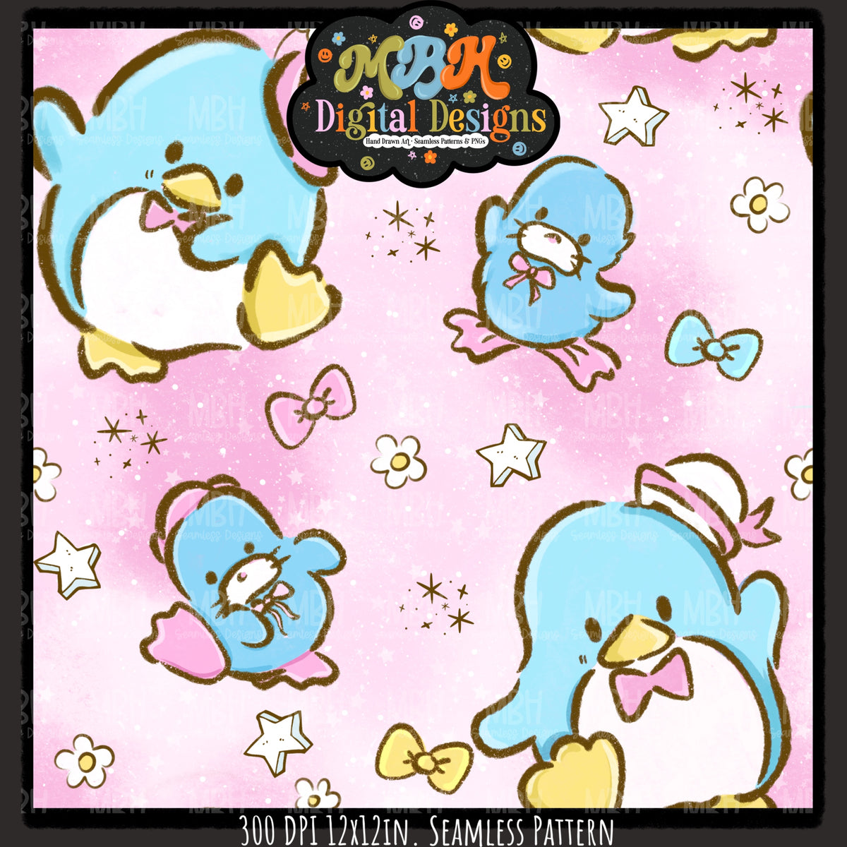 TuxedoSam Seamless Pattern // PNG // Assorted Colorways