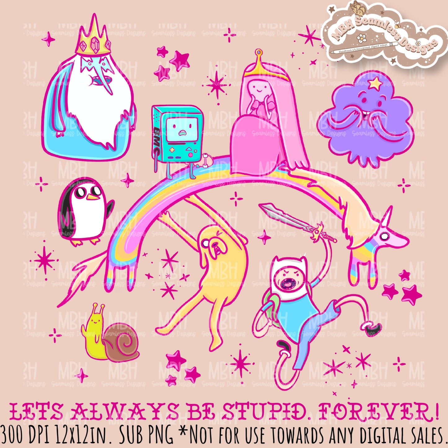 Pink Adventure Time Seamless Pattern // PNG // Assorted Colorway Options