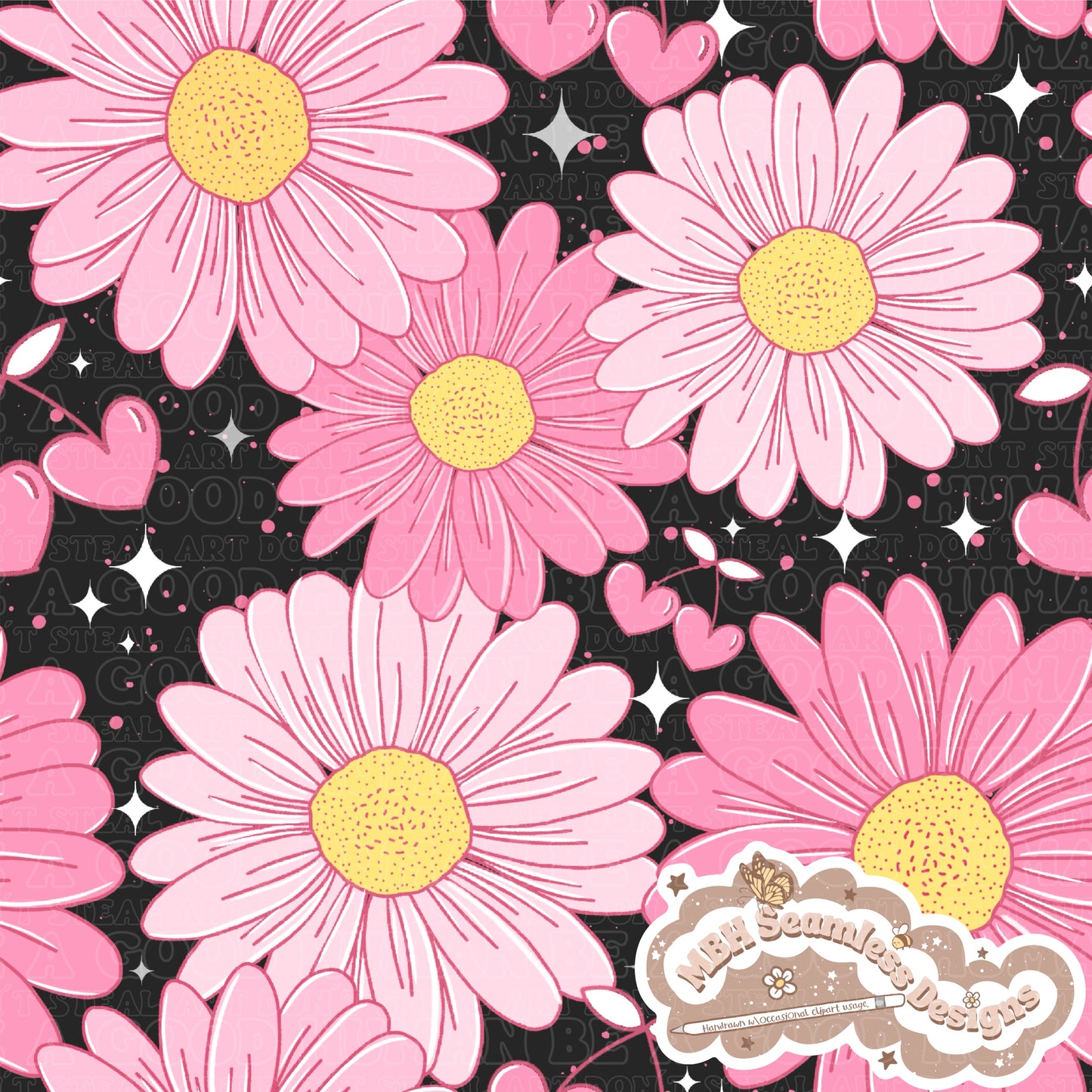 Starry Pink Daisy Cherries Seamless & COORD MULTIPLE COLORWAYS