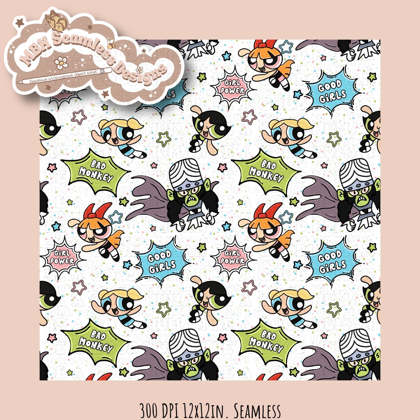 Good Girls Bad Monkey PPG Seamless Pattern MULTIPLE COLORWAYS