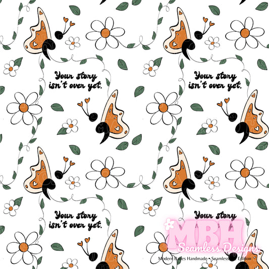Semicolon Butterfly Floral Seamless Pattern & PNG