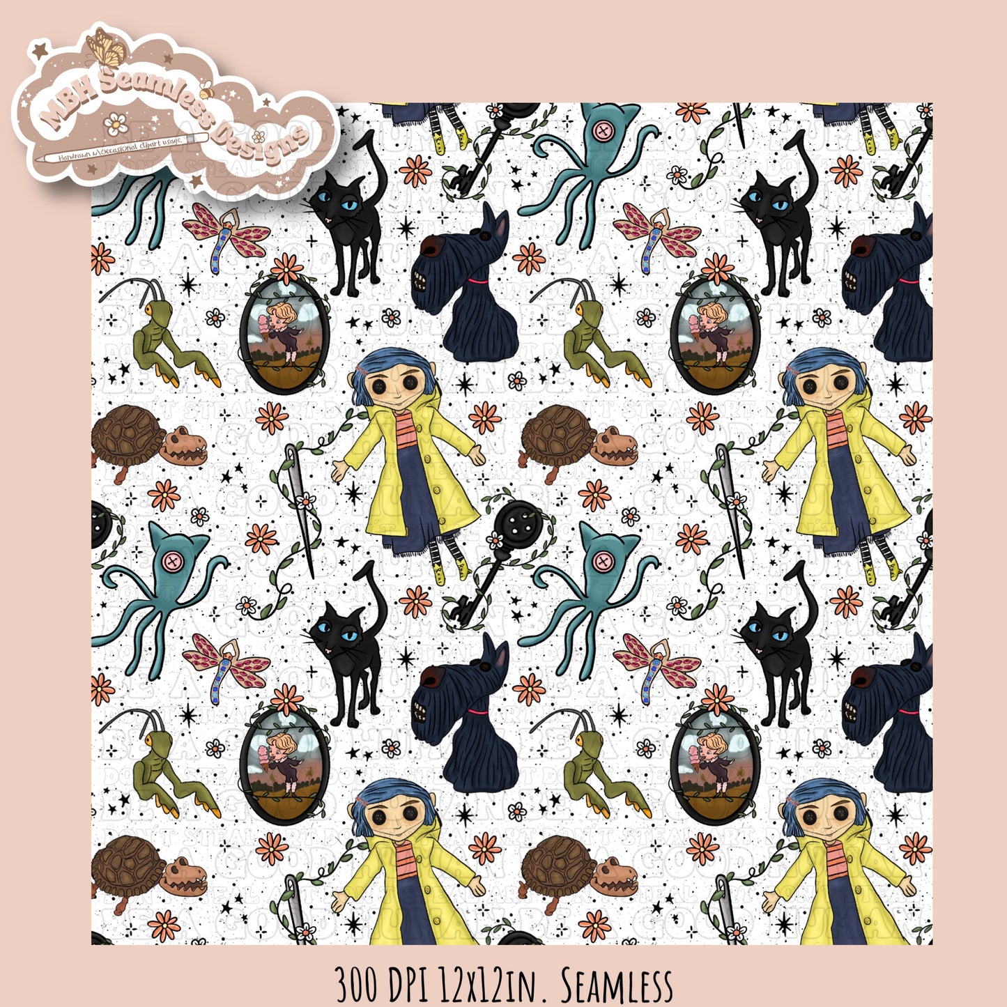 Boho Button Eyes Floral Seamless Pattern Multiple Colorway Options
