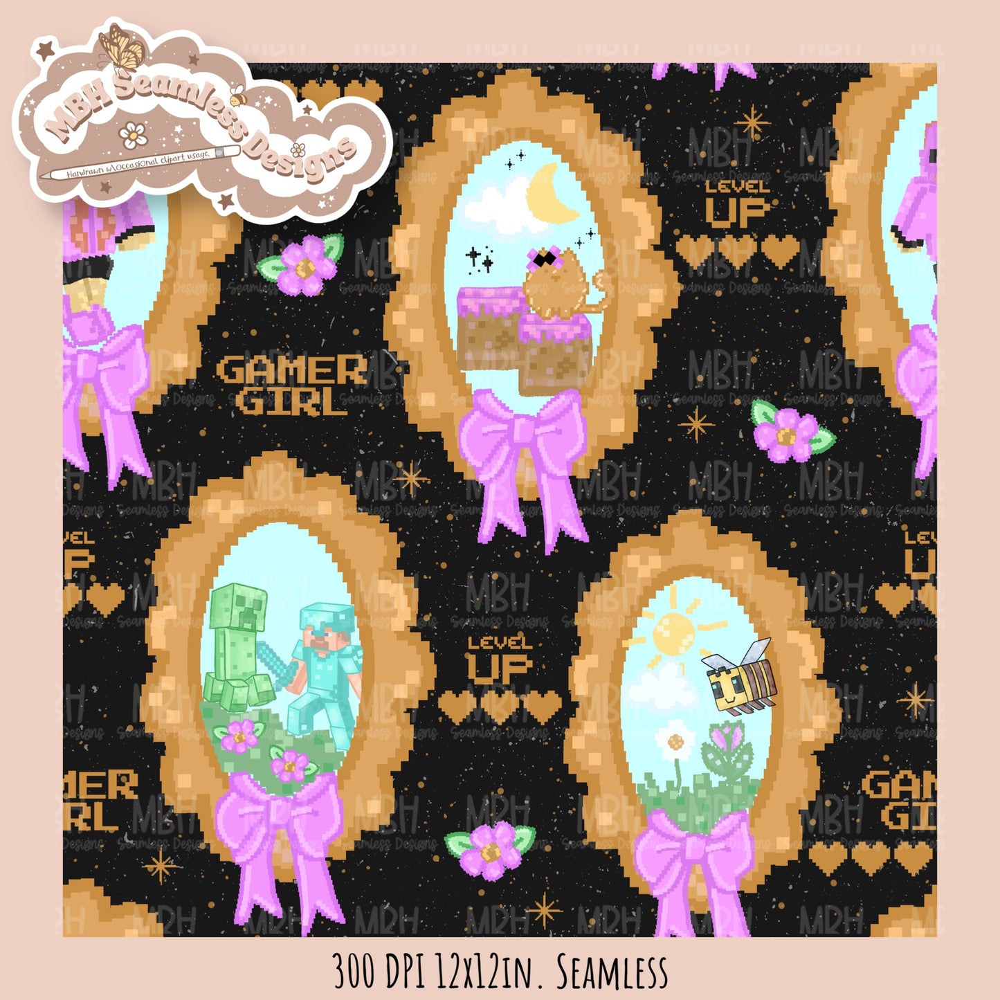 Coquette Minecraft Frames Seamless Pattern MULTIPLE COLORWAYS