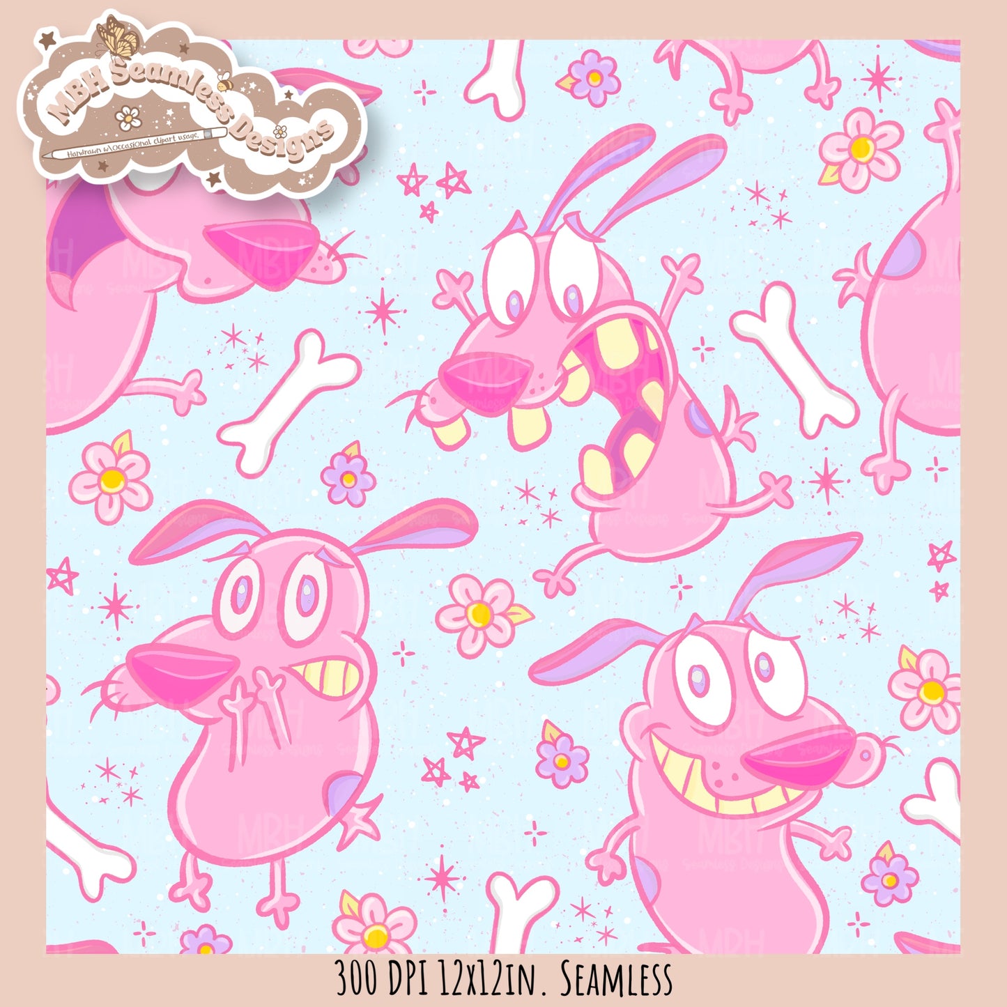 Pink Courage Dog Seamless Pattern // PNG // Assorted Colorway Options