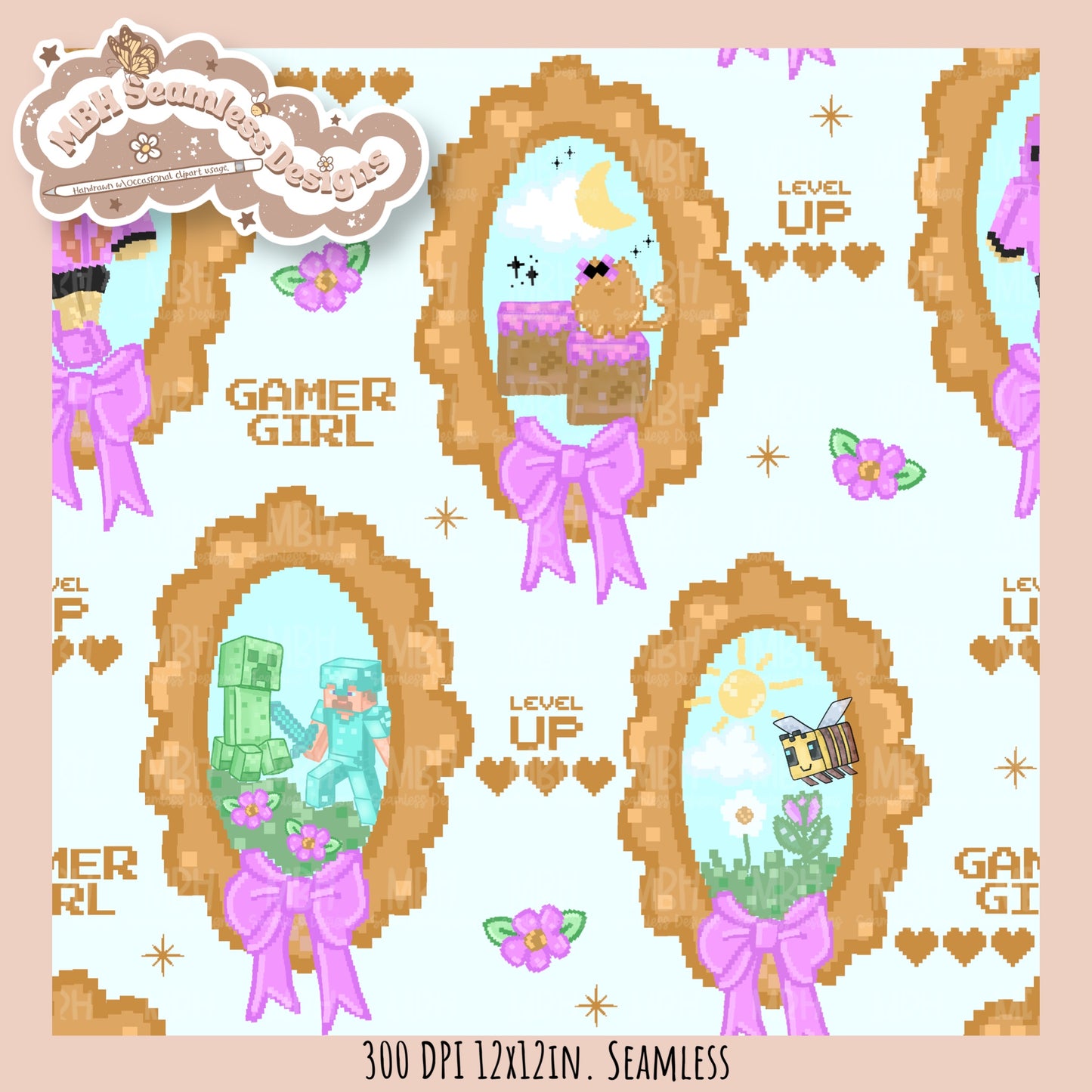 Coquette Minecraft Frames Seamless Pattern MULTIPLE COLORWAYS