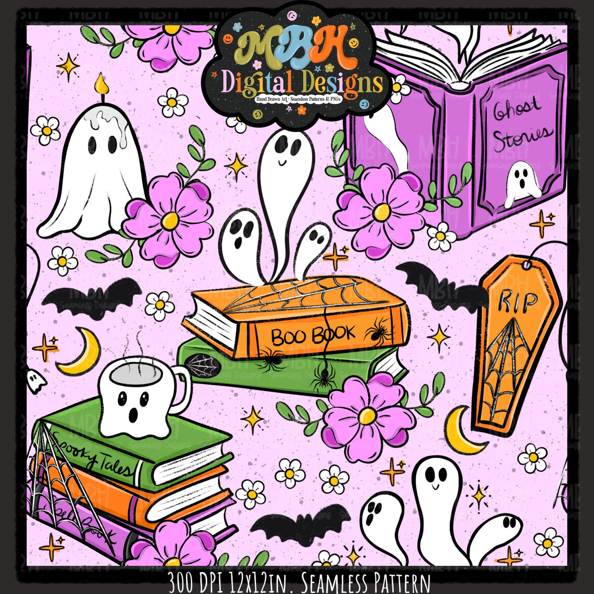Ghost Stories Seamless Pattern// PNG// MULTIPLE COLORWAYS