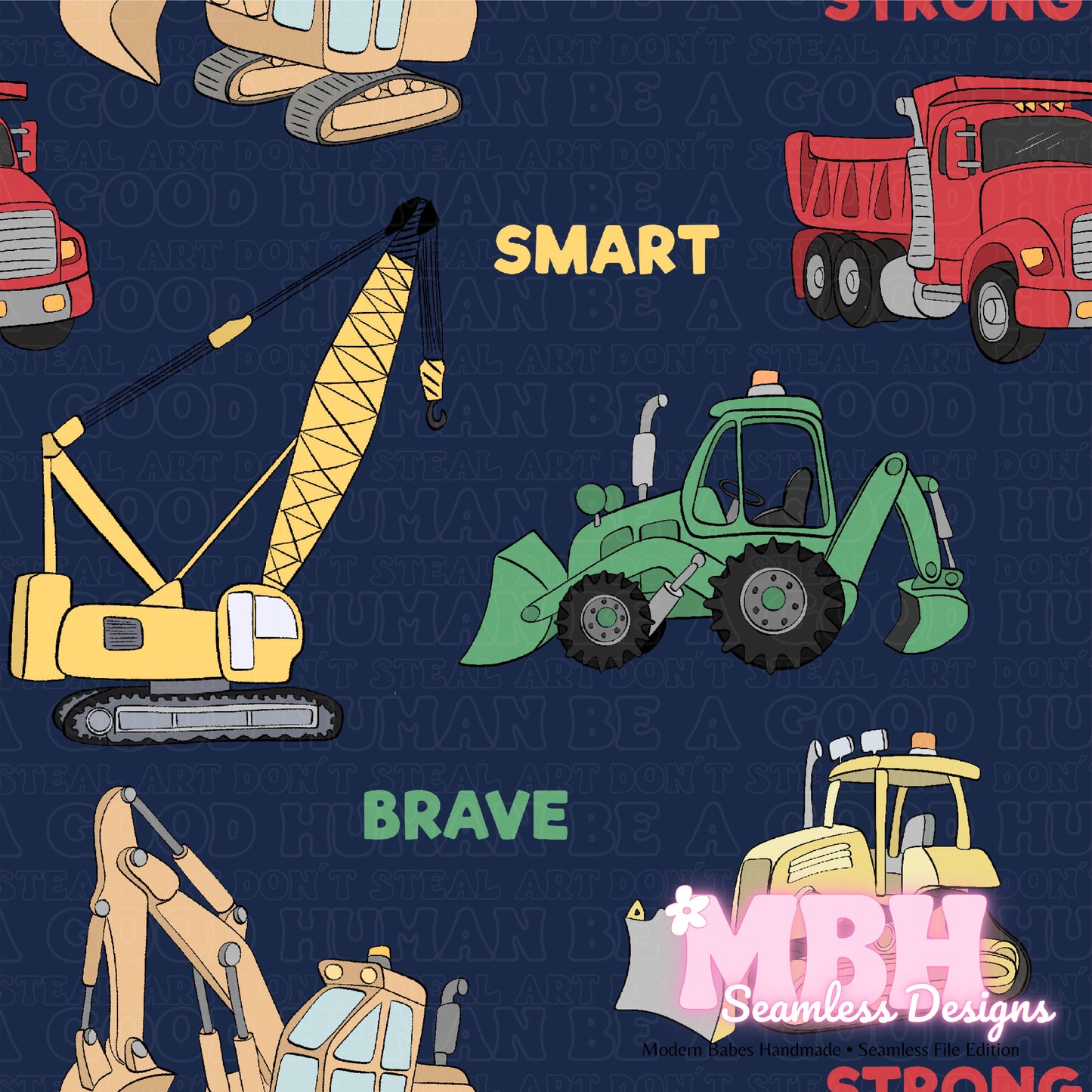 Navy Construction Vehicles Seamless Pattern