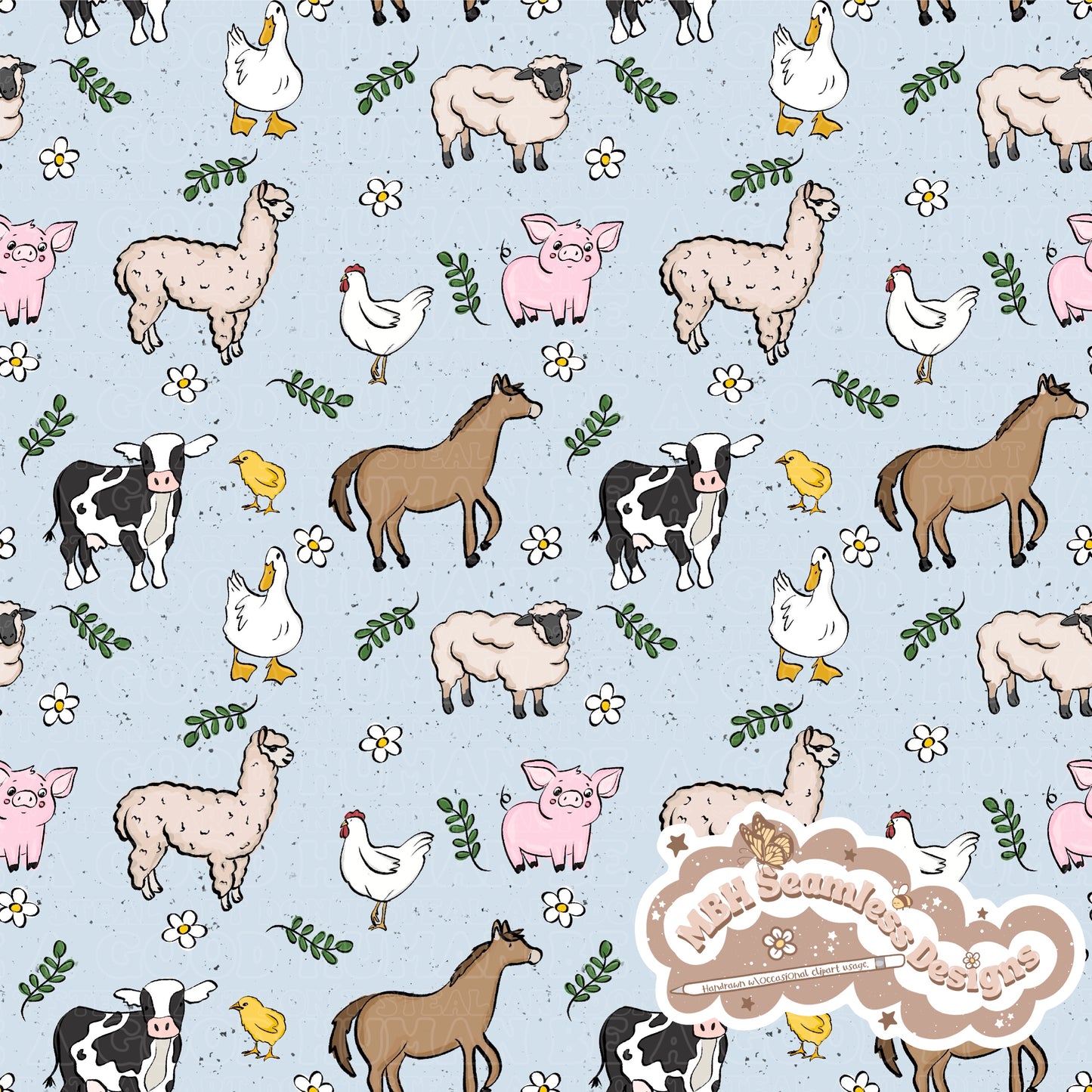 Boho Farm Animals Seamless Pattern MULTIPLE COLORWAYS