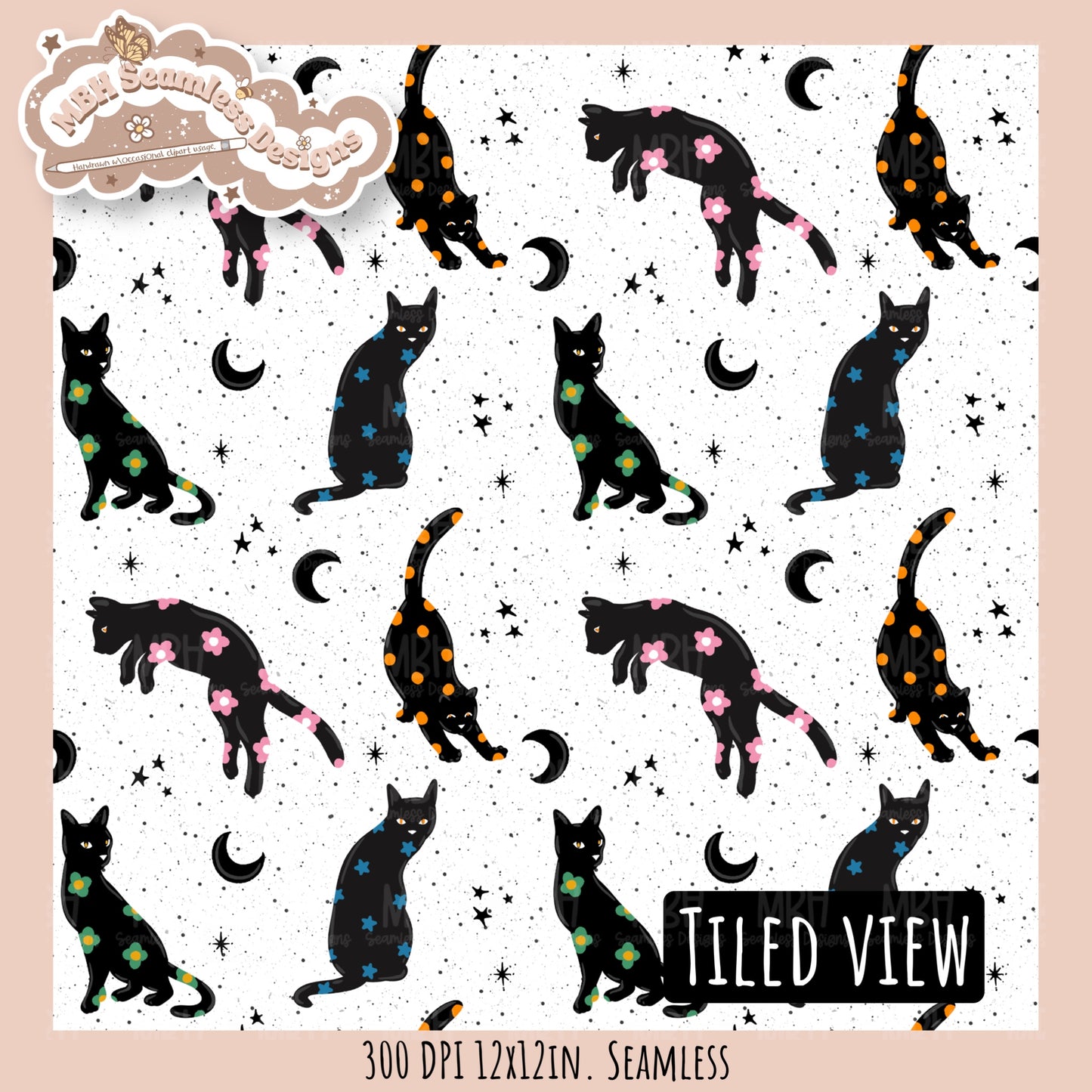 Black Cats Seamless Pattern // Assorted Colorway Options