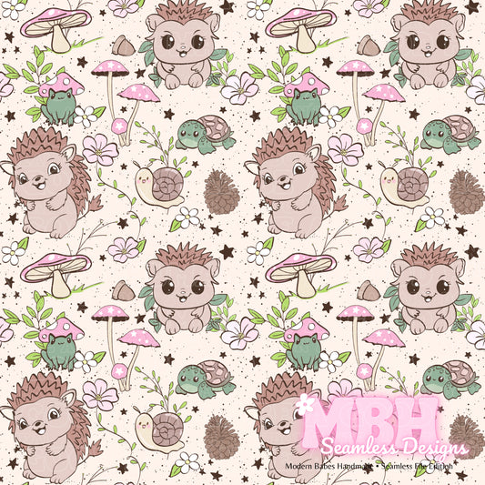 Cottagecore Hedgehogs Assorted Colorways Seamless Pattern
