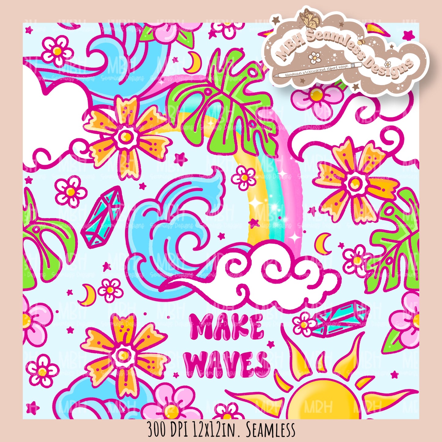Make Waves Seamless Pattern • Multiple Colorways • PNG